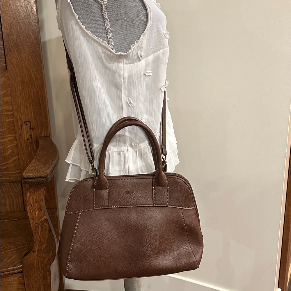Roots Brown Leather Crossbody Satchel